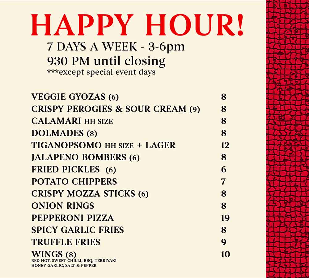 The Main Happy Hour Menu