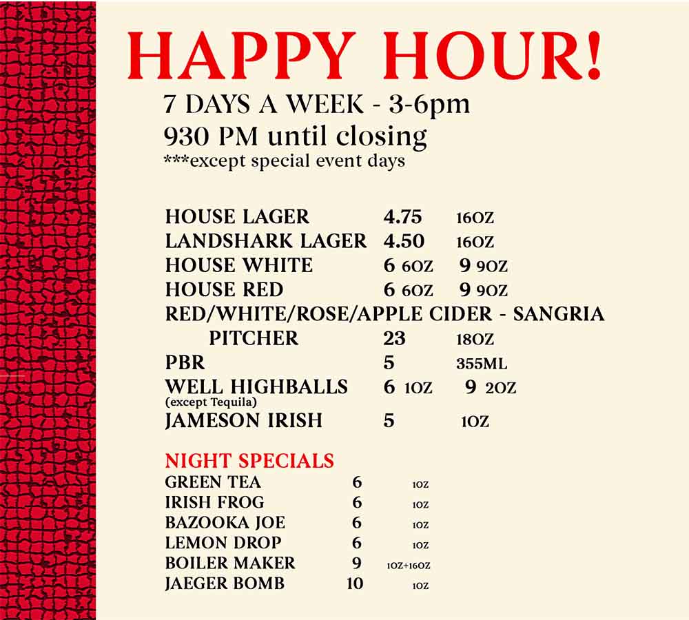 The Main Happy Hour Menu