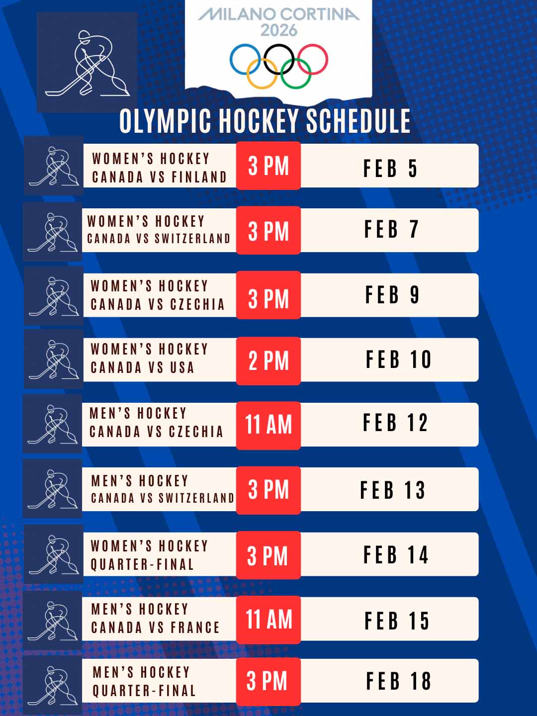 Olympics Hockey Schedule at The Main on Main